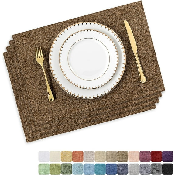 Cloth Placemats Set of 4 Heat Resistant Dining Table Place Mats Linen Kitchen Table Mats, Brown