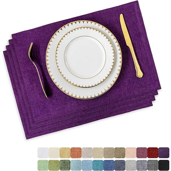 Cloth Placemats Set of 4 Heat Resistant Dining Table Place Mats for Kitchen Table, 12 x 18 inches, Purple