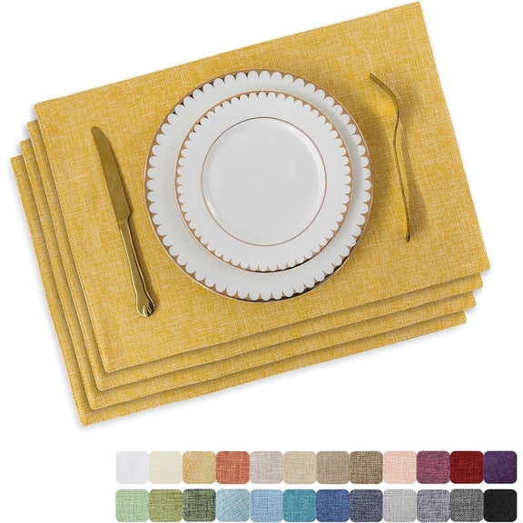 Cloth Placemats Set of 4 Linen Placemat Washable Heat Resistant Dining Table Place Mats for Kitchen Table Holiday Dinner Decoration, Yellow