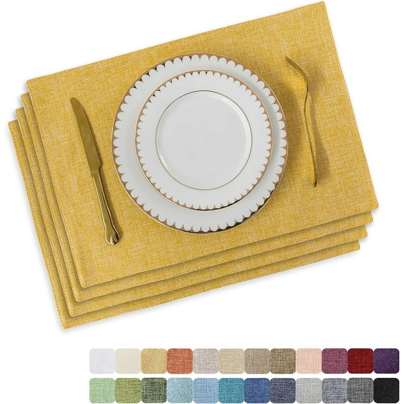 Cloth Placemats Set of 4 Linen Placemat Washable Heat Resistant Dining Table Place Mats for Kitchen Table Holiday Dinner Decoration, Yellow