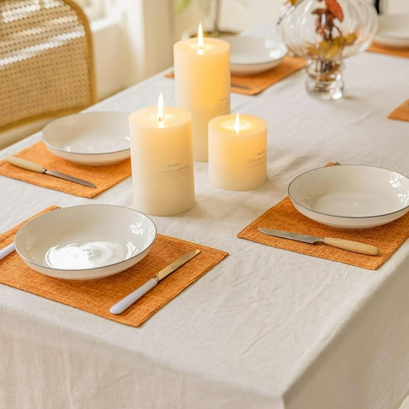 Cloth Placemats Set of 6 Heat Resistant Dining Table Place Mats for Kitchen Table Party Decorations Decor, 12 x 18 inches, Orange