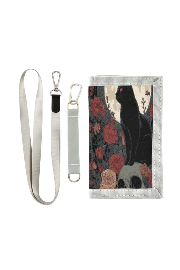 Cloth Purse Boys' Novelty Wallets Girls' Novelty Wallets Men's Wallets Women's Wallets Card Wallet Cash Wallet Student ID Bag Coin Wallet Black Cat Skull Art