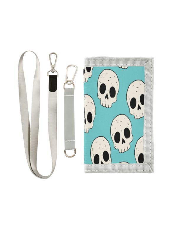 Cloth Purse Boys' Novelty Wallets Girls' Novelty Wallets Men's Wallets Women's Wallets Card Wallet Cash Wallet Student ID Bag Coin Wallet Cyan Skull Spooky Graphic