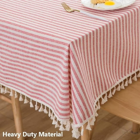 Cloth Rectangular Tablecloth Red and White Striped Tablecloth with Tassels Boho Tablecloths for Rectangle Tables (Red,86"x55",Rectangular)
