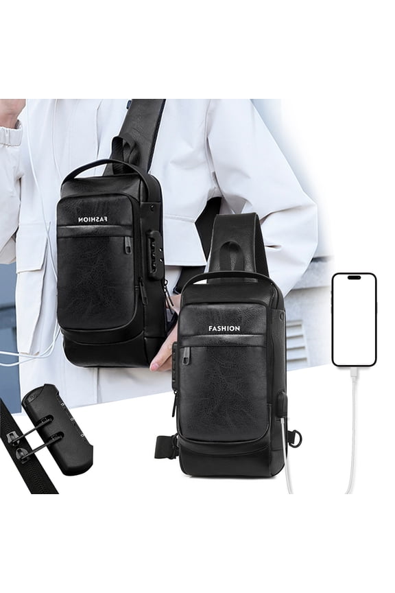 Cloth Small Sling Bag with Earphone Hole, Chest Shoulder Travel Purse for Men Women, Brown Coffee, 12.59x6.69x3.15in, Fits 7.9in Tablets