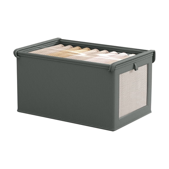 Cloth Storage Fabric Bin with Lid, Large Window Visible Foldable Organizer Box for Clothing and Home Decluttering, Stackable Container