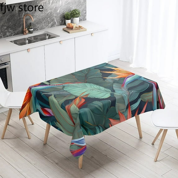 Cloth Table Restaurant Kitchen Waterproof Resistant Stain Rectangular Printed Plant Tropical Tablec