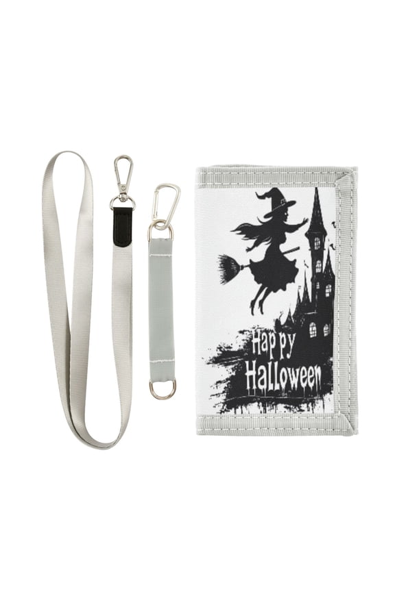 Cloth Wallet with Lanyard & Multiple Compartments Fashion Purse Zipper Clutch Bag for Cash Cards Coins A Creepy Castle