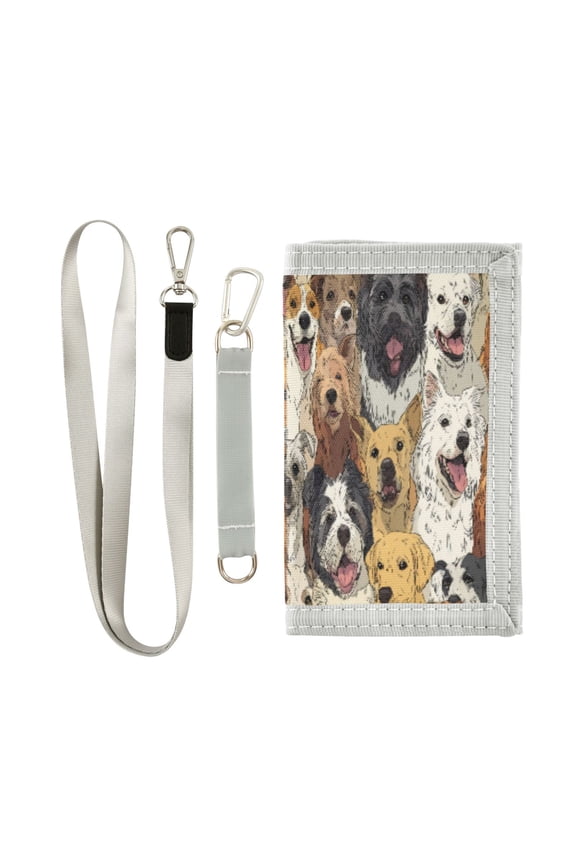 Cloth Wallet with Lanyard & Multiple Compartments Fashion Purse Zipper Clutch Bag for Cash Cards Coins A Large Group Of Dogs