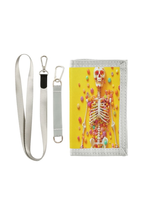 Cloth Wallet with Lanyard & Multiple Compartments Fashion Purse Zipper Clutch Bag for Cash Cards Coins A Skeleton Covered
