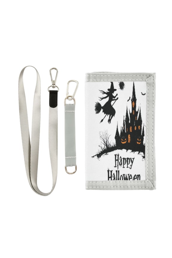 Cloth Wallet with Lanyard & Multiple Compartments Fashion Purse Zipper Clutch Bag for Cash Cards Coins A Witch Flying on A Broom