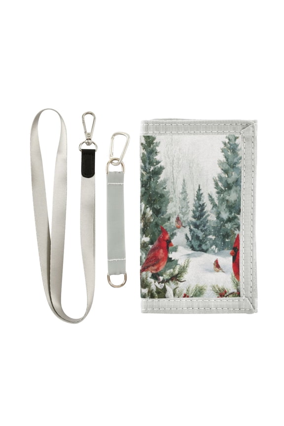 Cloth Wallet with Lanyard & Multiple Compartments Fashion Purse Zipper Clutch Bag for Cash Cards Coins Beautiful Winter Forest Painting