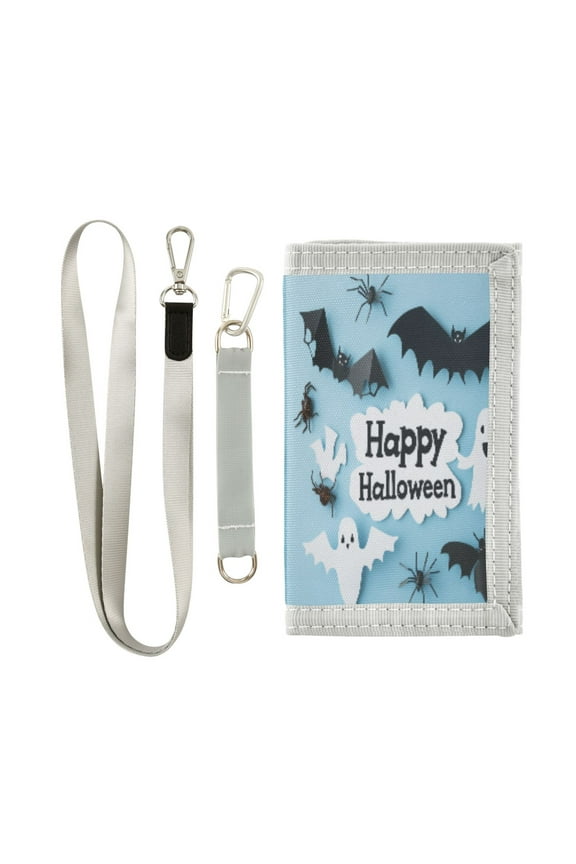 Cloth Wallet with Lanyard & Multiple Compartments Fashion Purse Zipper Clutch Bag for Cash Cards Coins Black Spider and Bat