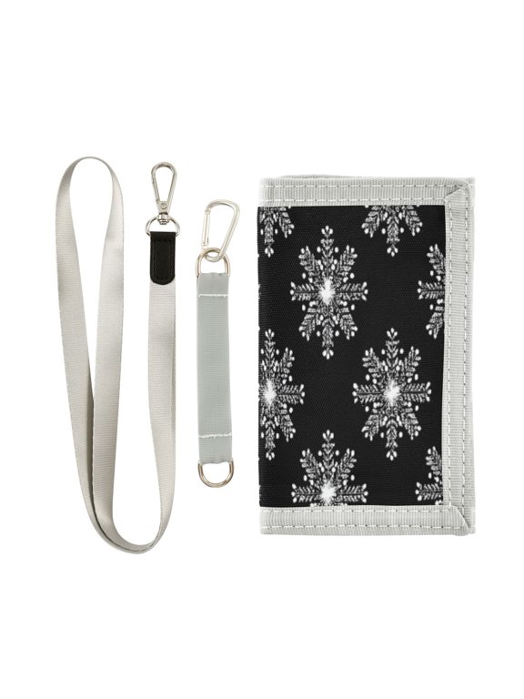 Cloth Wallet with Lanyard & Multiple Compartments Fashion Purse Zipper Clutch Bag for Cash Cards Coins Black and White Lace Pattern