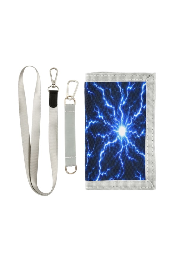 Cloth Wallet with Lanyard & Multiple Compartments Fashion Purse Zipper Clutch Bag for Cash Cards Coins Blue Lightning Bolt Pattern