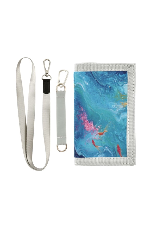 Cloth Wallet with Lanyard & Multiple Compartments Fashion Purse Zipper Clutch Bag for Cash Cards Coins Blue Vortex