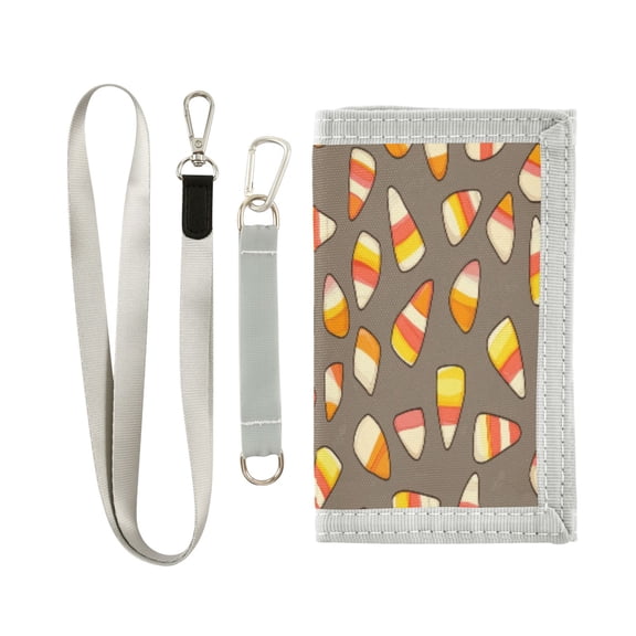 Cloth Wallet with Lanyard & Multiple Compartments Fashion Purse Zipper Clutch Bag for Cash Cards Coins Cartoon Candy Corn