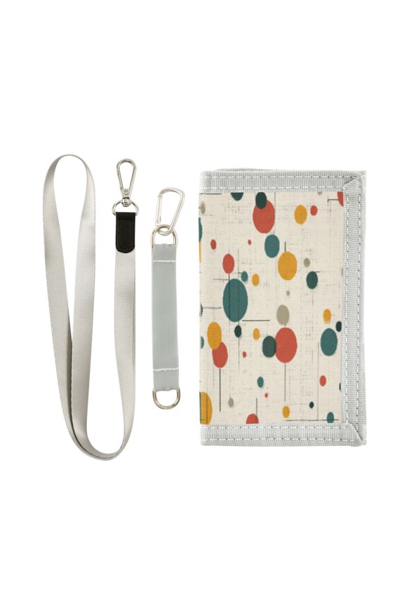 Cloth Wallet with Lanyard & Multiple Compartments Fashion Purse Zipper Clutch Bag for Cash Cards Coins Colorful Dots and Lines
