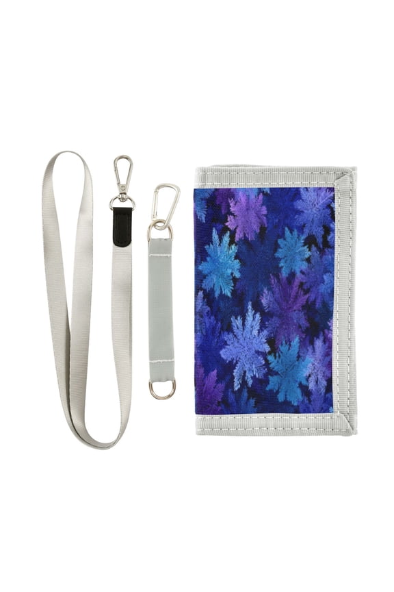 Cloth Wallet with Lanyard & Multiple Compartments Fashion Purse Zipper Clutch Bag for Cash Cards Coins Deep Indigo Snowflakes