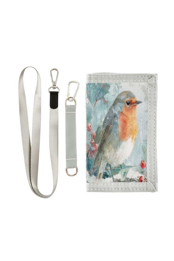 Cloth Wallet with Lanyard & Multiple Compartments Fashion Purse Zipper Clutch Bag for Cash Cards Coins Elegant Little Robin