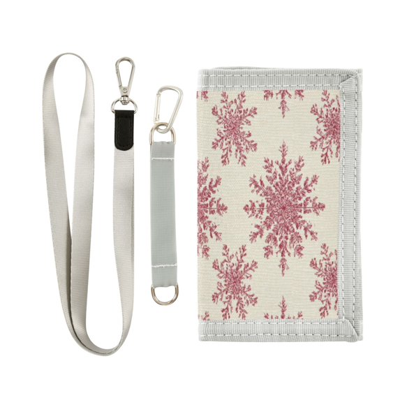 Cloth Wallet with Lanyard & Multiple Compartments Fashion Purse Zipper Clutch Bag for Cash Cards Coins Elegant Red Snowflakes Pattern