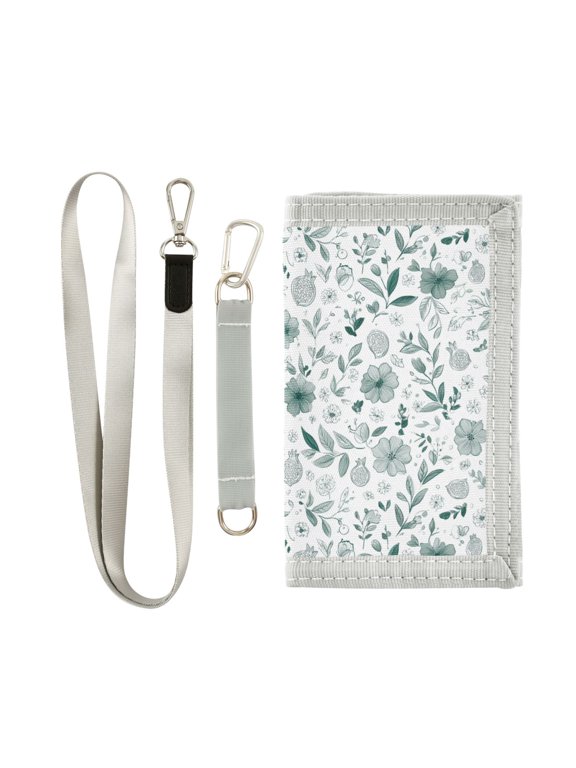Cloth Wallet with Lanyard & Multiple Compartments Fashion Purse Zipper Clutch Bag for Cash Cards Coins Flowers and Pomegranate Pattern