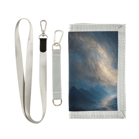 Cloth Wallet with Lanyard & Multiple Compartments Fashion Purse Zipper Clutch Bag for Cash Cards Coins Golden Nebula