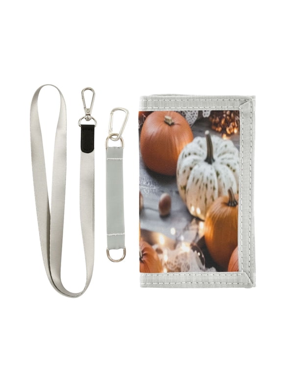 Cloth Wallet with Lanyard & Multiple Compartments Fashion Purse Zipper Clutch Bag for Cash Cards Coins Lace and Autumn Decorations