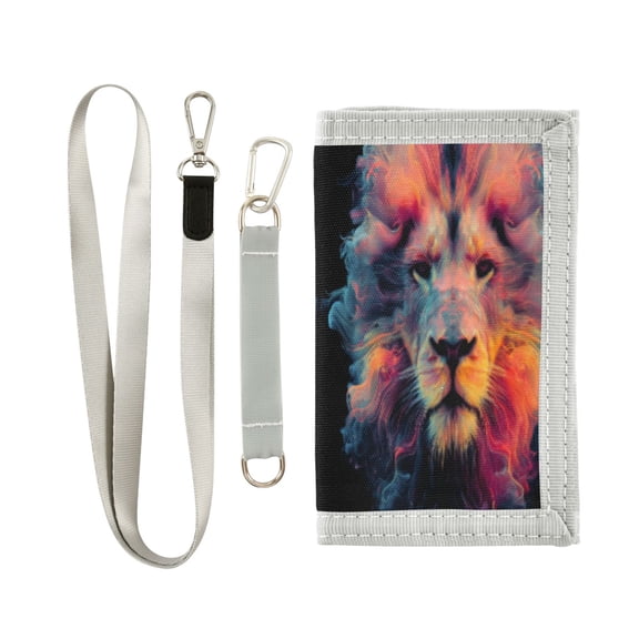 Cloth Wallet with Lanyard & Multiple Compartments Fashion Purse Zipper Clutch Bag for Cash Cards Coins Lion's Head