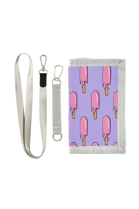 Cloth Wallet with Lanyard & Multiple Compartments Fashion Purse Zipper Clutch Bag for Cash Cards Coins Melting Ice Popsicle Pattern