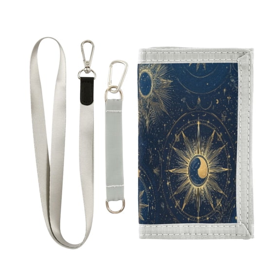 Cloth Wallet with Lanyard & Multiple Compartments Fashion Purse Zipper Clutch Bag for Cash Cards Coins Mysterious Celestial Pattern
