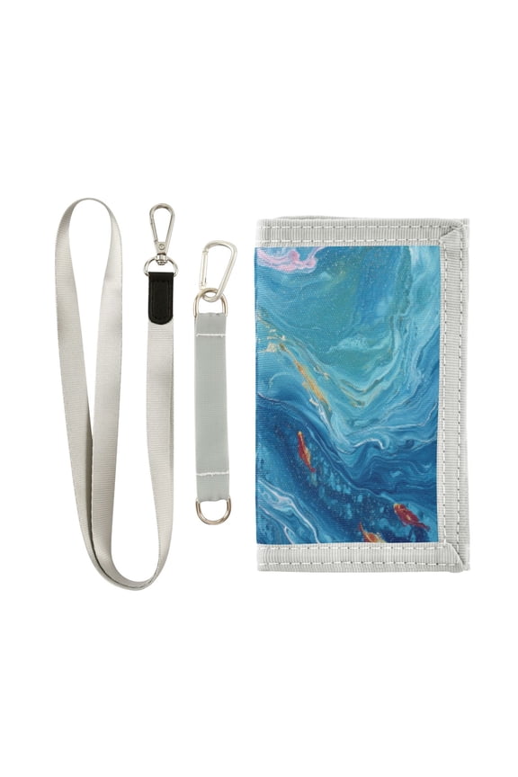 Cloth Wallet with Lanyard & Multiple Compartments Fashion Purse Zipper Clutch Bag for Cash Cards Coins Ocean Surface