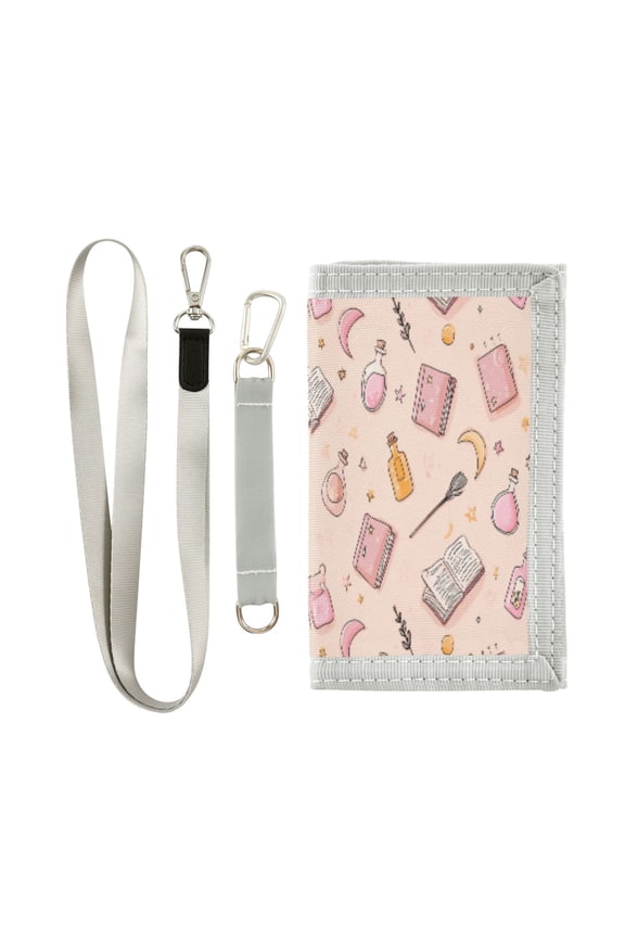 Cloth Wallet with Lanyard & Multiple Compartments Fashion Purse Zipper Clutch Bag for Cash Cards Coins Pastel Pink Witchy Items