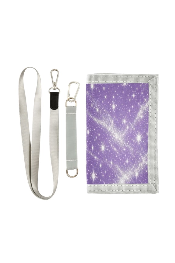 Cloth Wallet with Lanyard & Multiple Compartments Fashion Purse Zipper Clutch Bag for Cash Cards Coins Purple Flashing Pattern