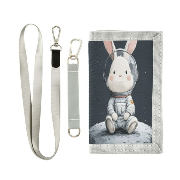 Cloth Wallet with Lanyard & Multiple Compartments Fashion Purse Zipper Clutch Bag for Cash Cards Coins Rabbit in A Space