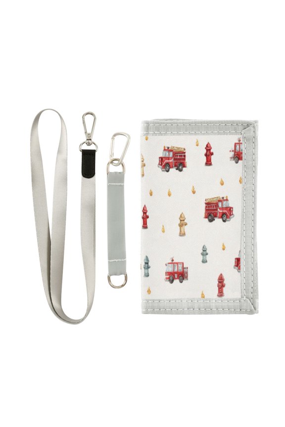 Cloth Wallet with Lanyard & Multiple Compartments Fashion Purse Zipper Clutch Bag for Cash Cards Coins Red Fire Trucks Pattern