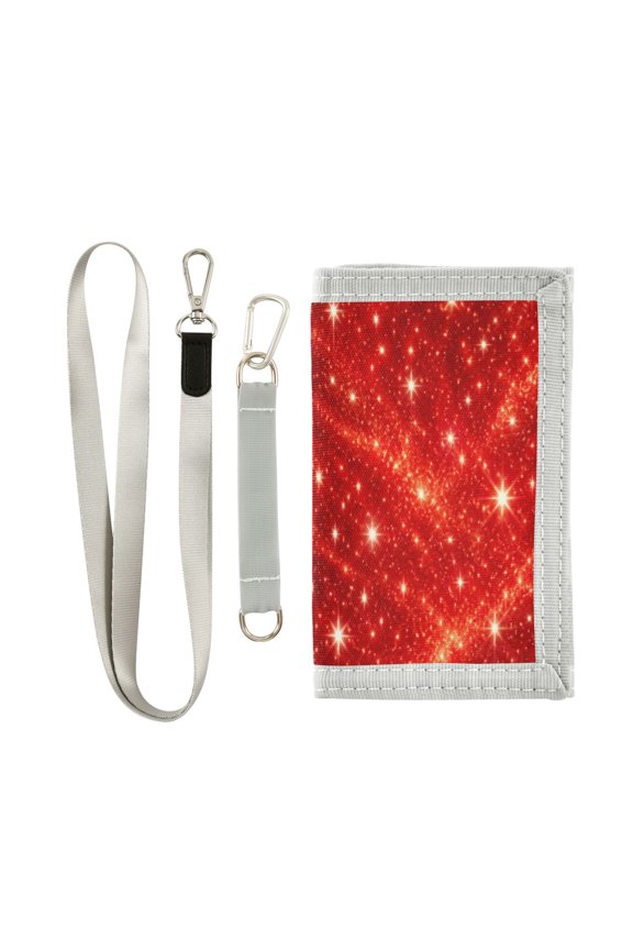 Cloth Wallet with Lanyard & Multiple Compartments Fashion Purse Zipper Clutch Bag for Cash Cards Coins Red Flashing Pattern