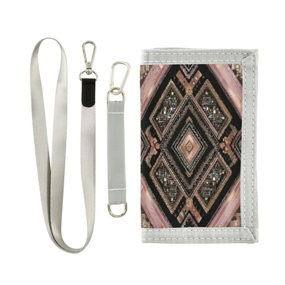 Cloth Wallet with Lanyard & Multiple Compartments Fashion Purse Zipper Clutch Bag for Cash Cards Coins Retro Style Shape Pattern