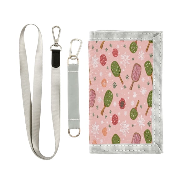 Cloth Wallet with Lanyard & Multiple Compartments Fashion Purse Zipper Clutch Bag for Cash Cards Coins Snowflake Racket Pattern