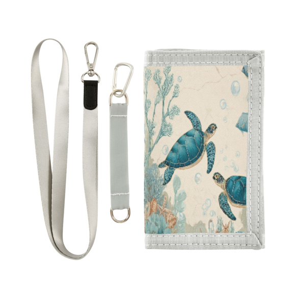 Cloth Wallet with Lanyard & Multiple Compartments Fashion Purse Zipper Clutch Bag for Cash Cards Coins Underwater Scene Featuring