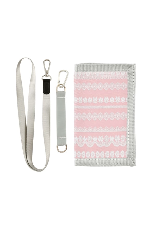 Cloth Wallet with Lanyard & Multiple Compartments Fashion Purse Zipper Clutch Bag for Cash Cards Coins White Lace Pattern