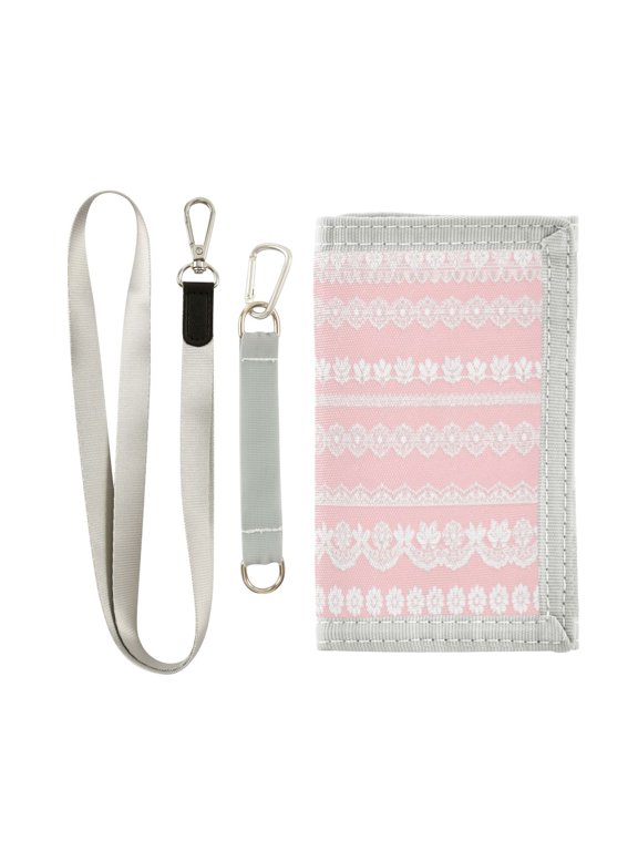 Cloth Wallet with Lanyard & Multiple Compartments Fashion Purse Zipper Clutch Bag for Cash Cards Coins White Lace Pattern