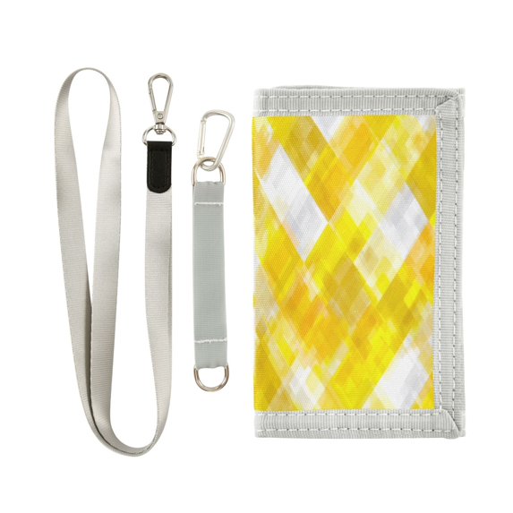 Cloth Wallet with Lanyard & Multiple Compartments Fashion Purse Zipper Clutch Bag for Cash Cards Coins Yellow and White Checkered Squares