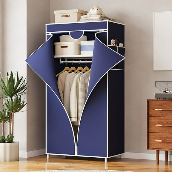 Cloth Wardrobe Closet Organizer | Freestanding Portable Clothes Rack - Steel Frame & Thickened Non-Woven Cover | Space-Saving Storage Cabinet for Bedroom, Entryway, Living Room | 57.5x22.4x17.3in