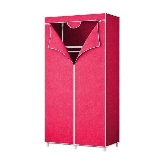Cloth Wardrobe Storage Cabinet, Freestanding Wardrobe with Non-Woven Cover, Black, 57x22x17 Inches, Tool-Free Assembly (Red)