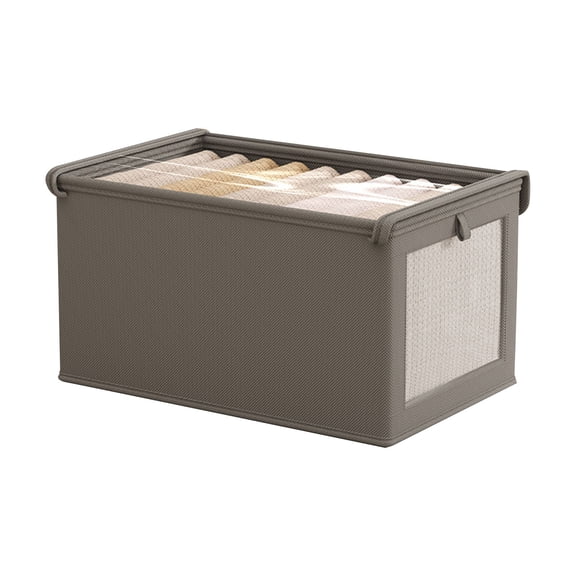Cloth Window Clothing Storage Box with Lid - Large Fabric Organizer for Home Closet Organization - Foldable Stackable Storage Bin with Handle for Bedroom, Living Room, and Dorm Room Use