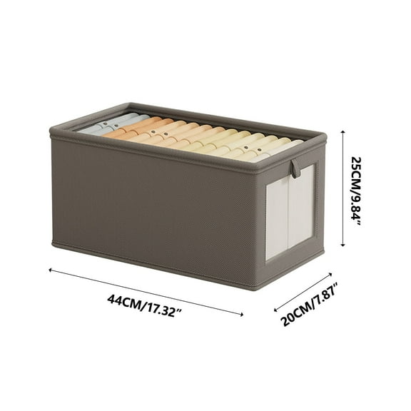 Cloth Window Storage Box with Lid - 17.3x9.8x7.9in Foldable Fabric Organizer for Bedroom Clothes, Balcony & Closet Stackable Storage Bin (Grey)​