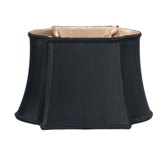 Cloth & Wire Fancy Oblong Softback Lampshade with Washer Fitter, Black Natural Fabric Lampshade with Bronze Lining for Table Lamps, 7.25x11.375" Top x 8.875x14" Bottom x 8.875" Height