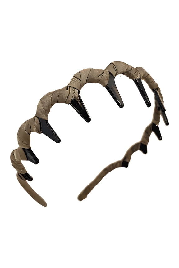 Cloth Wrapped Wavy Hairband with Teeth Comb Textured Headband for Women Non-Slip Grip Hair Accessory Brown Coffee Color Decorative Headpiece for Party Work School Daily Wear Gift Idea
