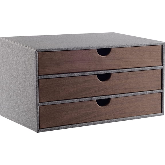 Cloth-effect Faux Leather Desk Organizer File Cabinet Executive Office Supplies Desktop Filing A4 Contract Document Stackable Storage Box with 3 Drawers (Grey)